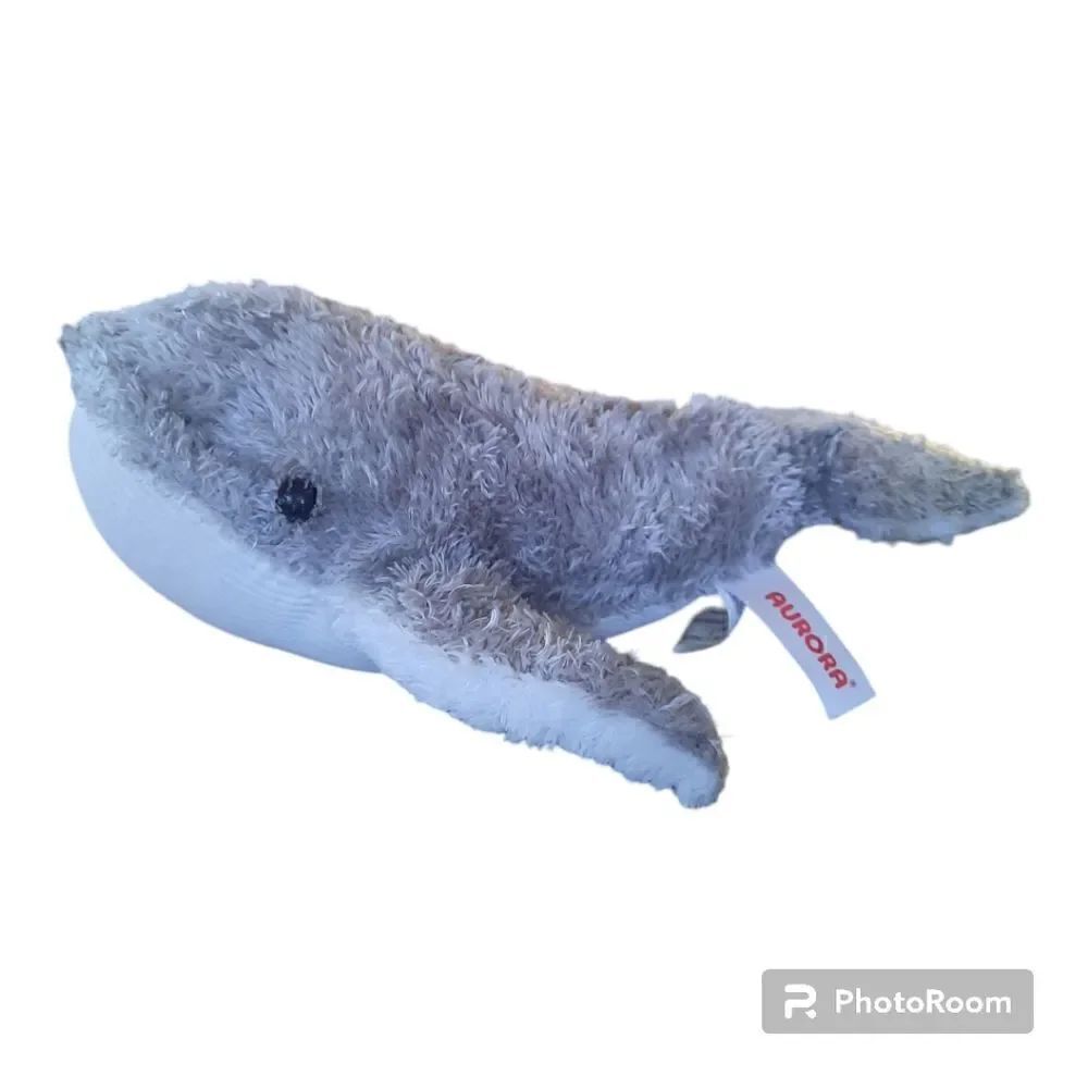 Aurora GRAY SHAGGY CORDUROY HUMPBACK WHALE Bean Filled STUFFED ANIMAL PLUSH Toy
